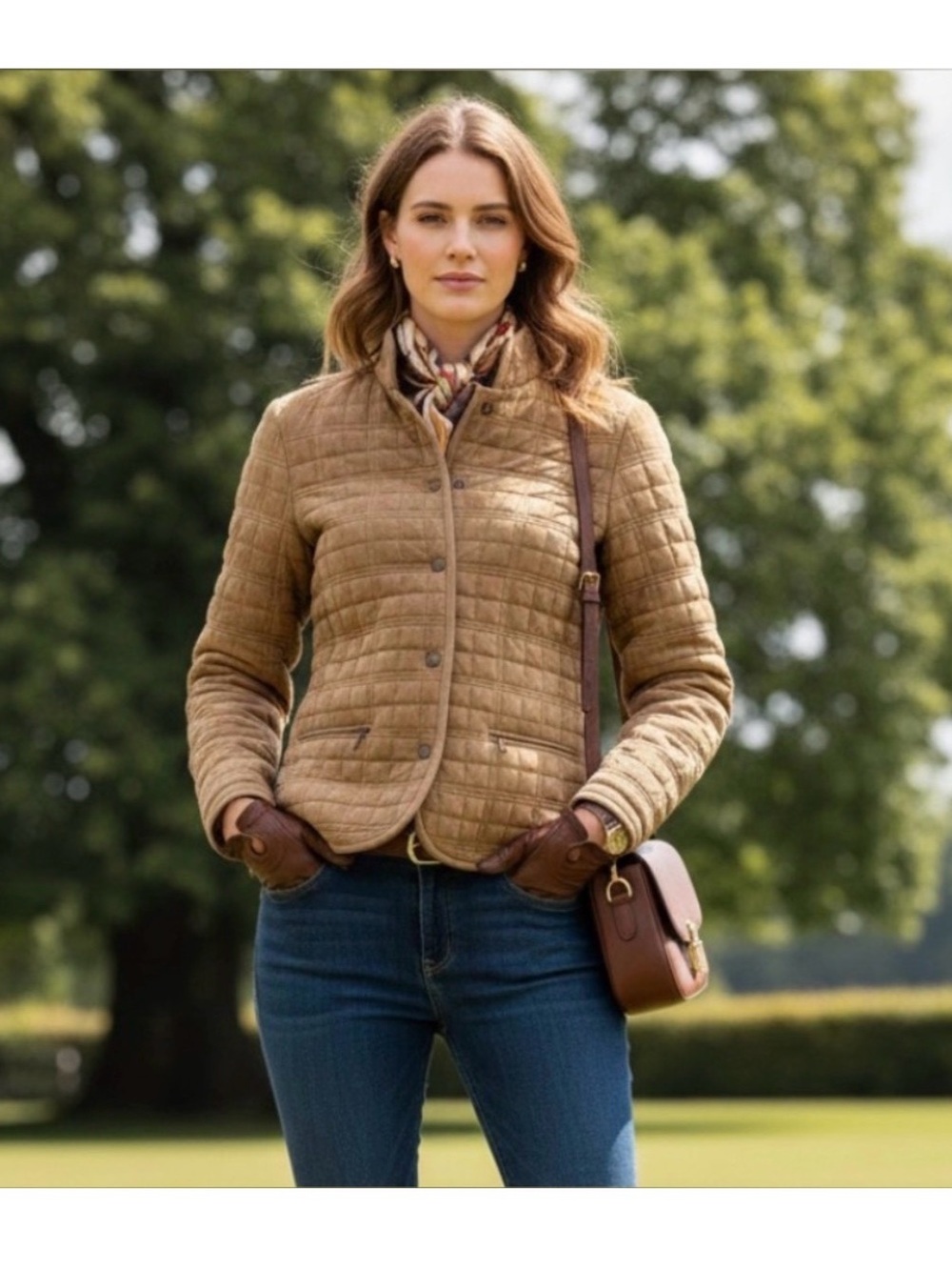 Tweeds Quilted Faux Suede Vintage Jacket M Tan Camel Equestrian Barn Coat Pocket
